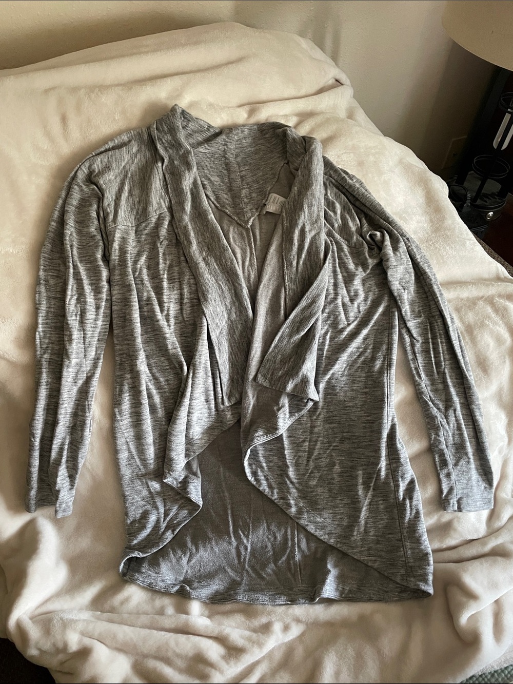Athleta Light Heather Gray Draped Open-Front Cardigan